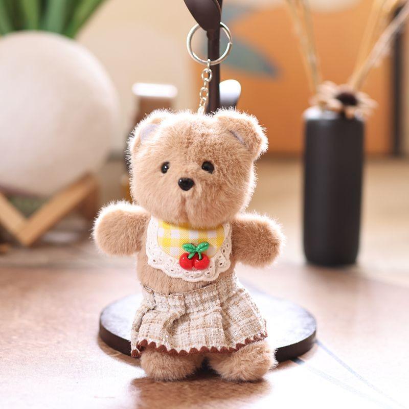 Cartoon Cute Bear With Cherry Scarf And Skirt Plush Toy Pendant Keychain
