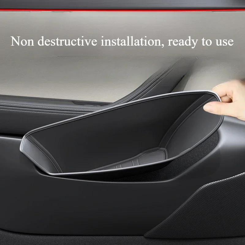 For Tesla Model Y Juniper 2025 Car Door Storage Pocket Nappa Leather Storage Box Door Handle Armrest Tray Organizer Accessories