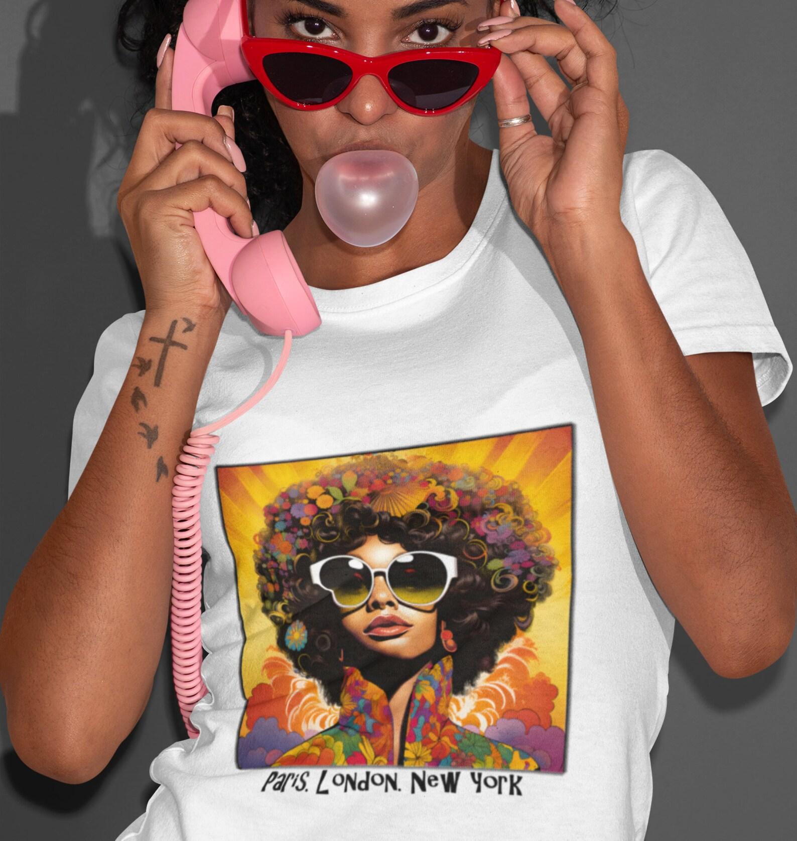 Retro Psychedelic Afro T-Shirt: 70s Style Heavy Cotton Tee L