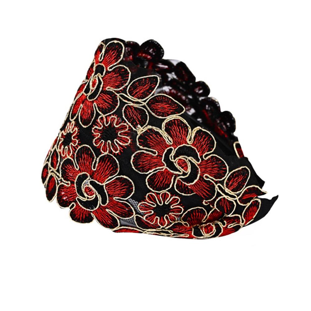 

Ins Wide Side Lace Mesh Hair Band Flowers Non Slip Hair Hoop Elastic Hollow Pattern Women Lace Hairbands Girls червоний