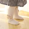 2024 Spring & Autumn Cable Knit Bow Leggings for Girls - Striped Tights with Open Crotch
