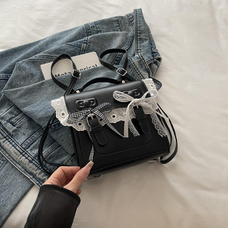 

Autumn bag cover square bag lace bow single shoulder diagonal back women s bag fashionable versatile backpack explosion чёрный