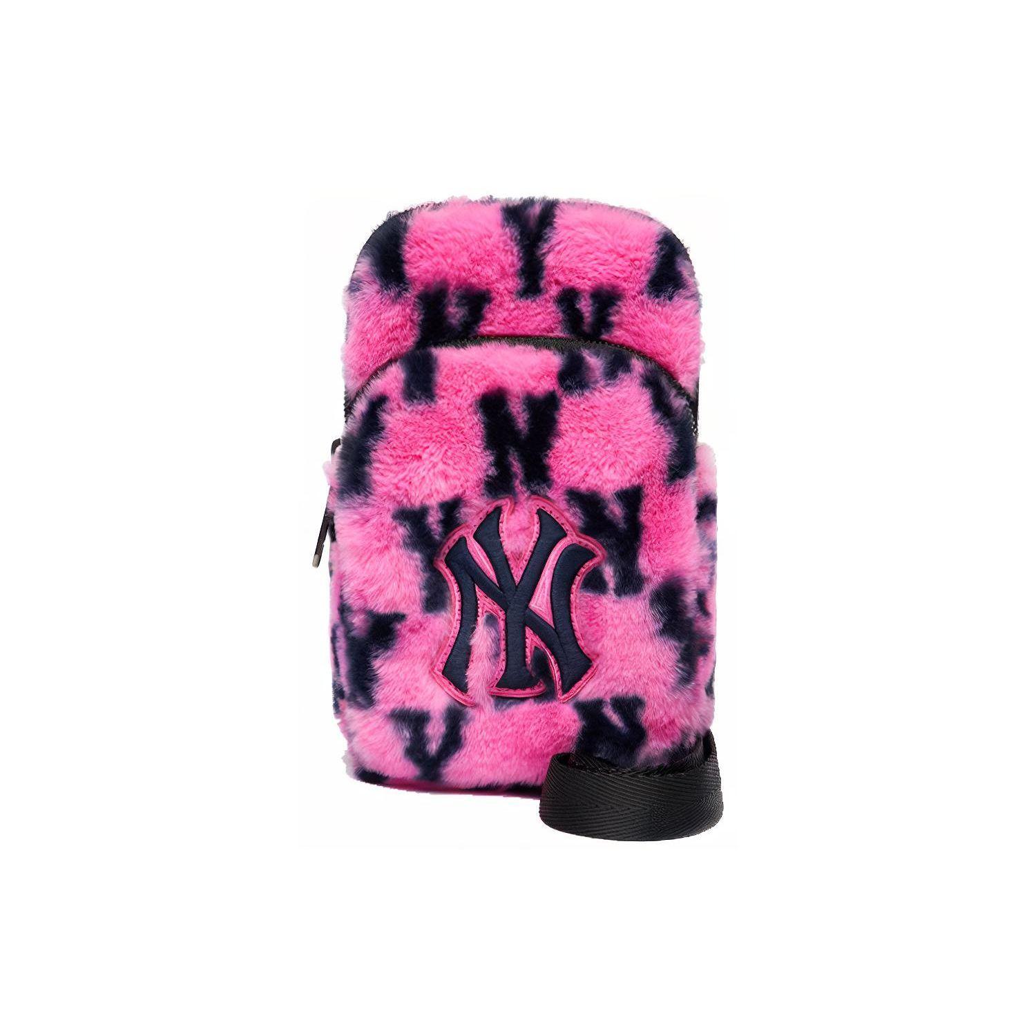 MLB Monogram Serie Vintage All-Over Print Bloemen Serie NY Yankees Beperkt Polyester Telefoon Tas Schouder Crossbody Tas Normaal 3ACRH0216-50PKD Pink