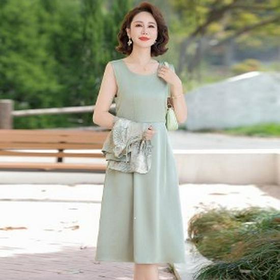 

Mom s 2026 Summer Stylish Slimming Dress for Middle-Aged & Elderly Women 4XL зелений