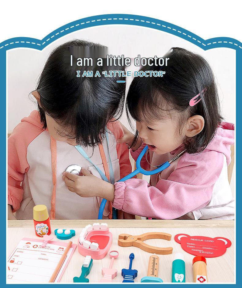 Wooden Toddler Doctor Kit: Nurse Bag Pretend Play Toy Set