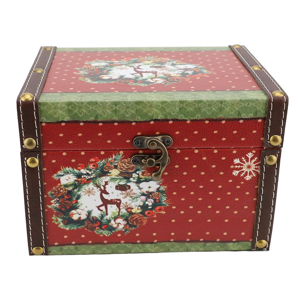 Wooden Trinket Box Vintage PU Leather Christmas Gift Box Jewelry Keepsake Storage Box for Kids Chris