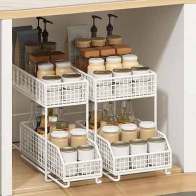 Stable Frame Pull Out Storage Rack Iron Under Sink Organizer Sliding Cabinet Basket  Bathroom