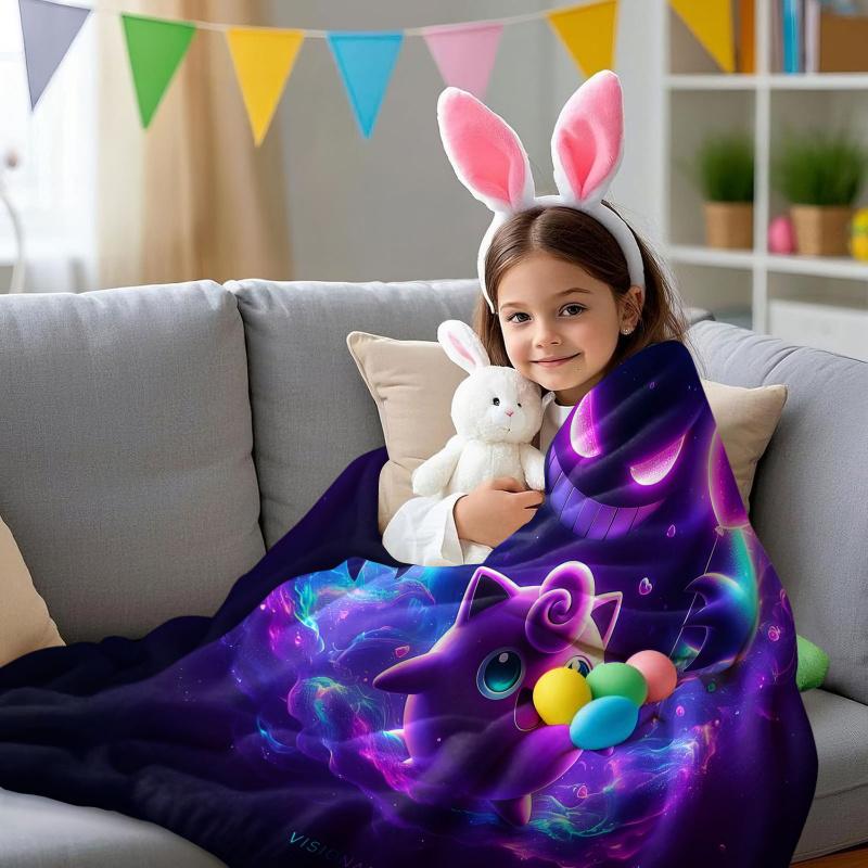 Pokemon Gengar & Jigglypuff Flannel Blanket Hot Anime Soft Warm Throw Sofa Bed Couch Cover Nap Cape Shawl Camping Fans Kids Gift