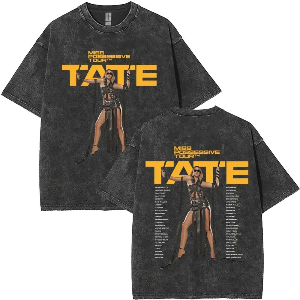Tate Mcrae So Close To What Miss Possessive Vintage Washed T Shirts Men Women Fashion Casual Cotton Tshirts Streetwear Unisex