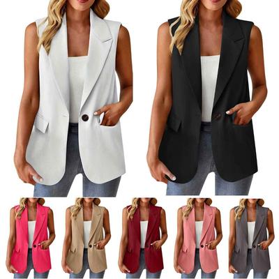 Chaleco blazer exterior casual de color liso con botones para mujer