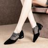 Women's Fashion Mesh Flashing Diamond Breathable Single Shoes Rear Zipper Breathable Pointed Sandals Women
