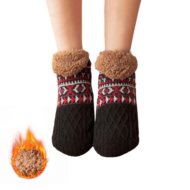 Indoor Winter Floor Socks Women Men Slippers Socks Home Bedroom Sleeping Socks Non-Slip Knitted Fleece Warm Carpet Couple Socks