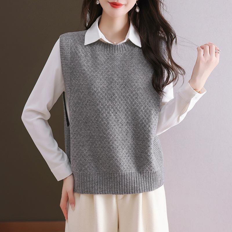 Women's Wool Knit Vest - 2025 Autumn/Winter New Style, Versatile Sleeveless Sweater with Shirt
