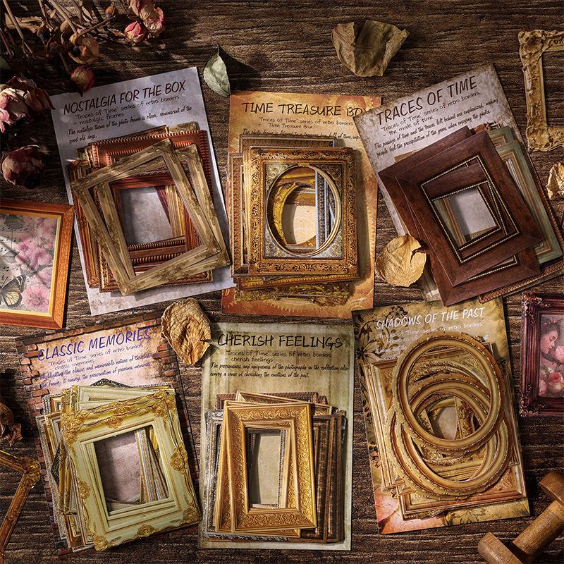 1PC hand-written material cardboard, traces of the years series, retro cut film material stickers, borders, creative stickers, sticker pack