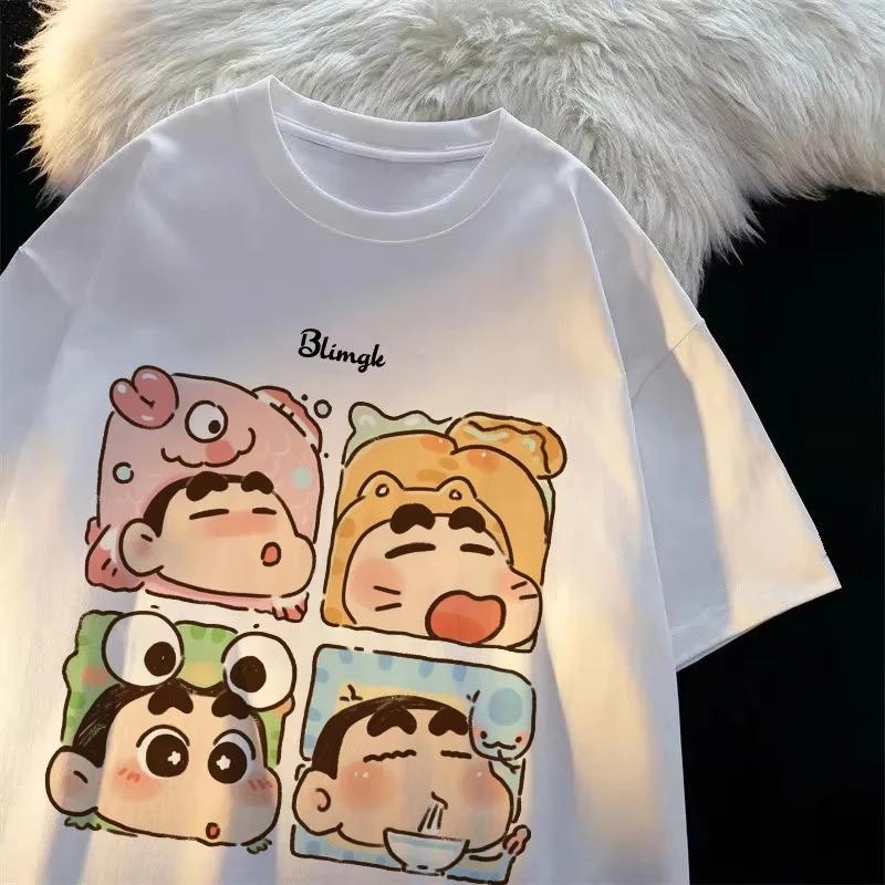 

2025 New Cute Cartoon Crayon Shinchan Cotton Short Sleeve TShirt for Unisex Women Fashionable Trendy Style Crew Neck Top XL