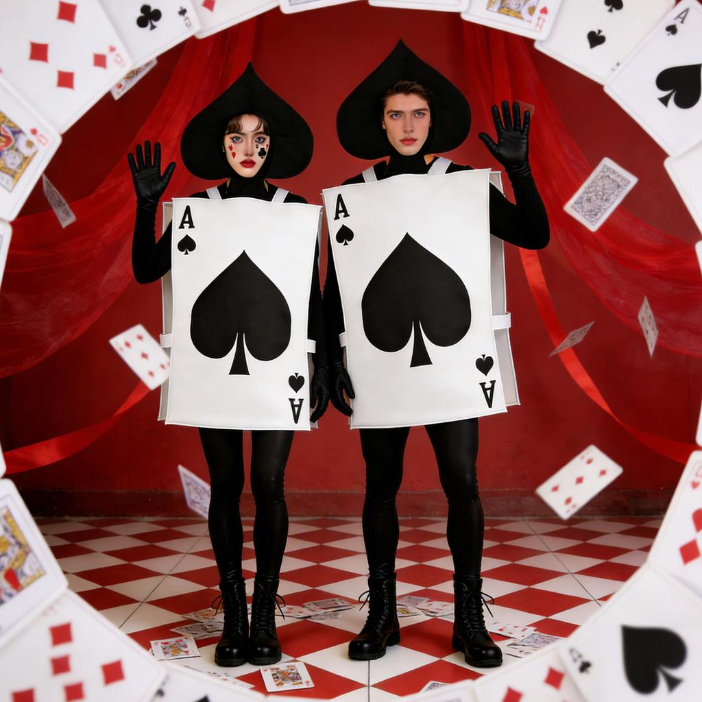 Lustige Cosplay-Kostüme, das gleiche Alice im Wunderland Pik-Poker-Kostümparty für Männer und Frauen