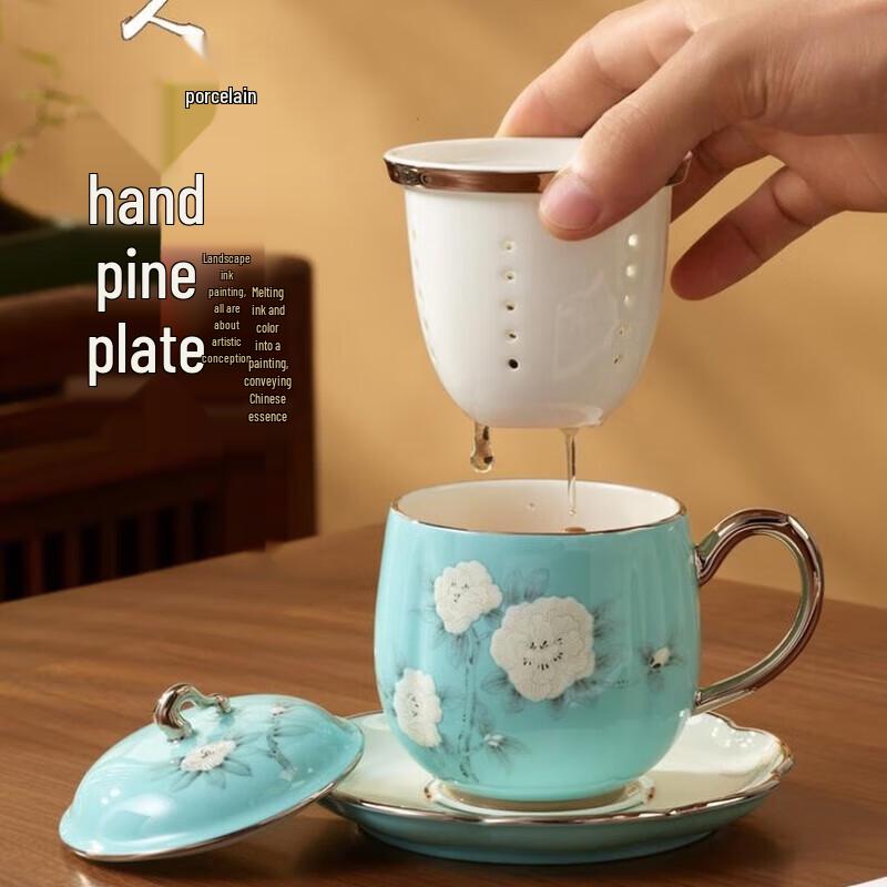 Yongfengyuan Madam Porcelain Hand-painted Blue Covered Cup Set