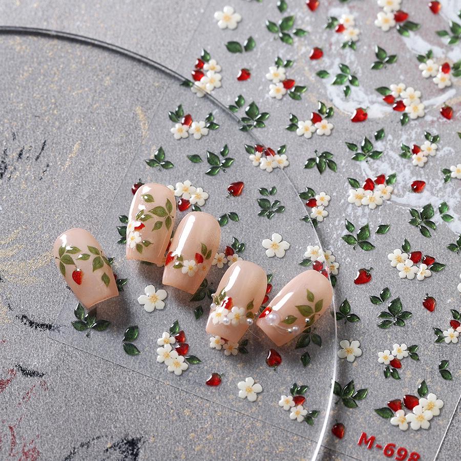 

Ferrite White Flower Fruit Embossed Jelly Nail Art Stickers M698