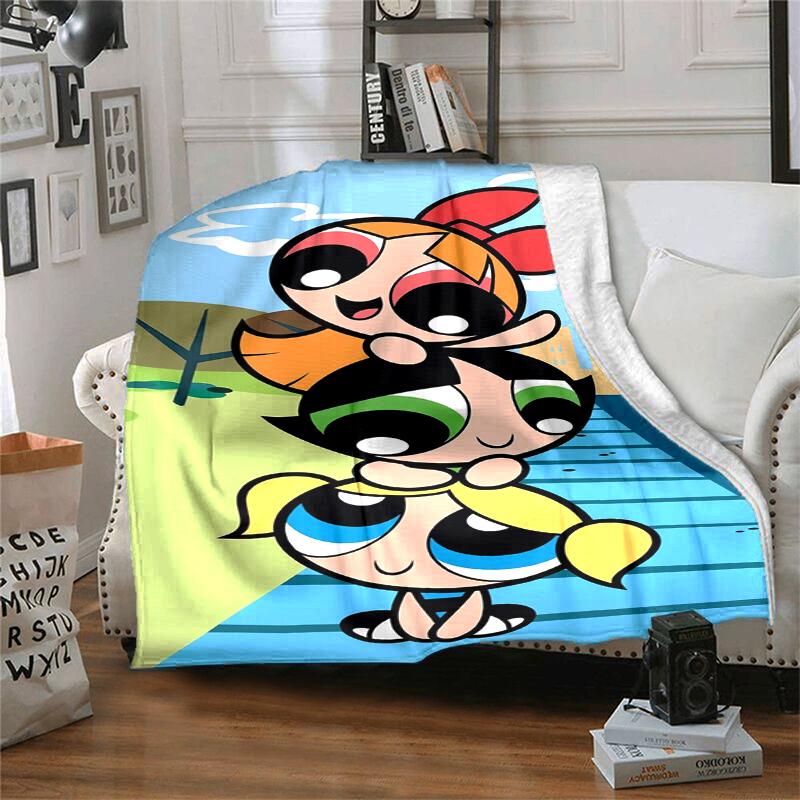 Powerpuff Flannel Blanket Soft Warm All-Season Throw, Design for Camping, Car Travel, Hiking Sofa, Bed, Office Perfect Gift for Parties