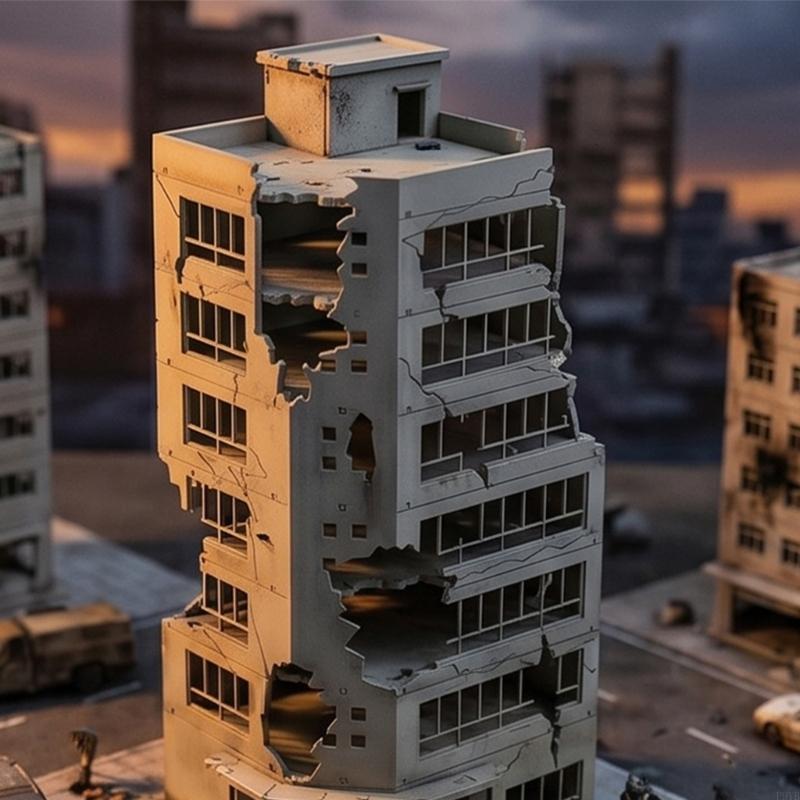 Precisions 1/100 Scale Demolished Building Plastic War Destruction Model Perfect for Dioramas and Decorative Use
