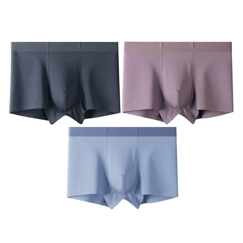 3-Pack Men's Seamless Boxer Briefs - Plain Color Cotton with Mulberry Silk Antibacterial Crotch