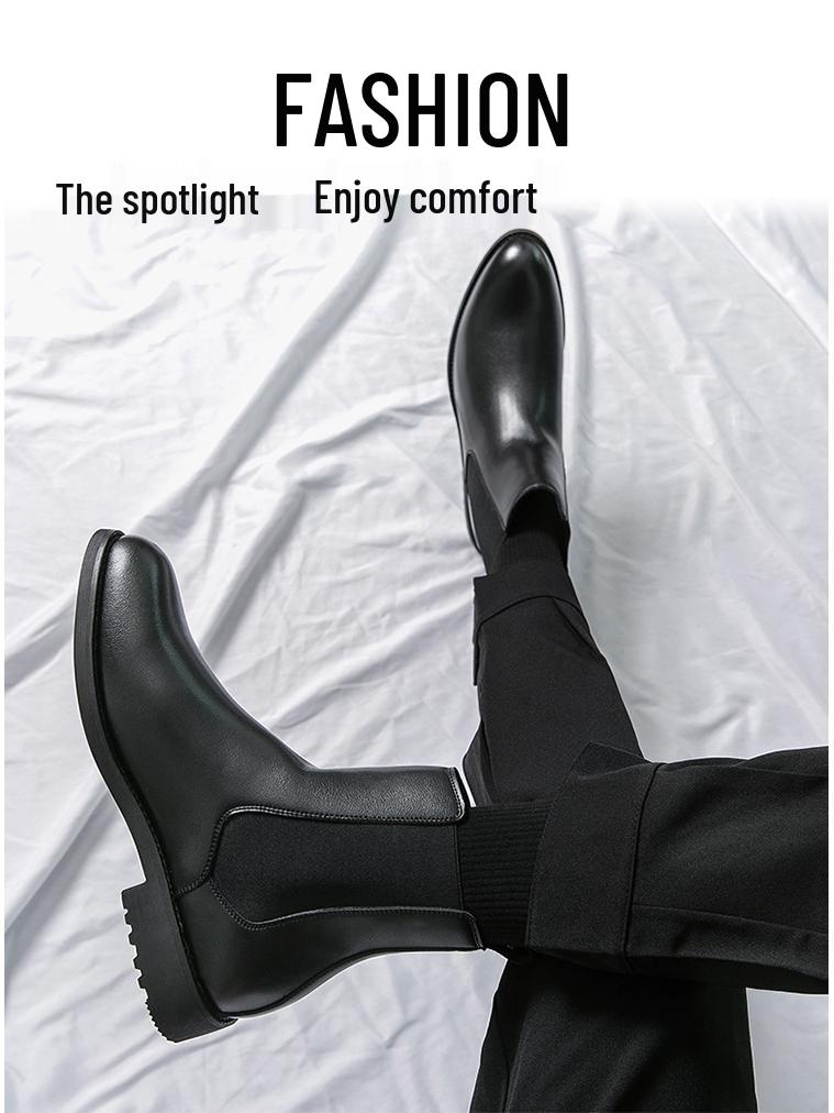 Korean Retro Black Leather High-Top Men's Mid-Calf Martin Boots for Spring & Autumn Fashion