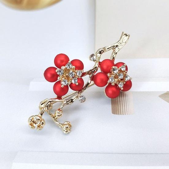 Plum Blossom Shape Brooch Pin with Shiny Rhinestones Flower Corsage Suit Lapel Pin Clothes Decoration Accessory