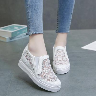 Women Shoes Fashion Summer Casual  White Sneakers Cutouts Lace Canvas Hollow Breathable Platform  Tenis Feminino Heels Women