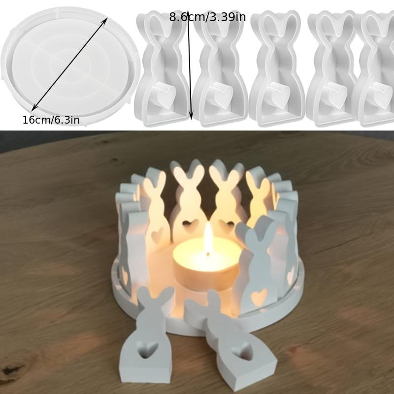Resin Silicone Molds 6pcs Easter Round Rabbit Candle Holder Mold Ring Rabbit Candle Holder Mold DIY Plaster Rabbit Silicone Mold