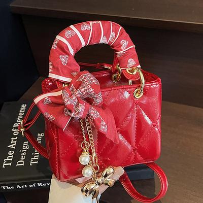 Trendy New Fashion Light Luxury High Sense Small Fragrant Style Hand Carry Princess Diana Bag Versatile Temperament Mini Messenger Mouth Red Envelope