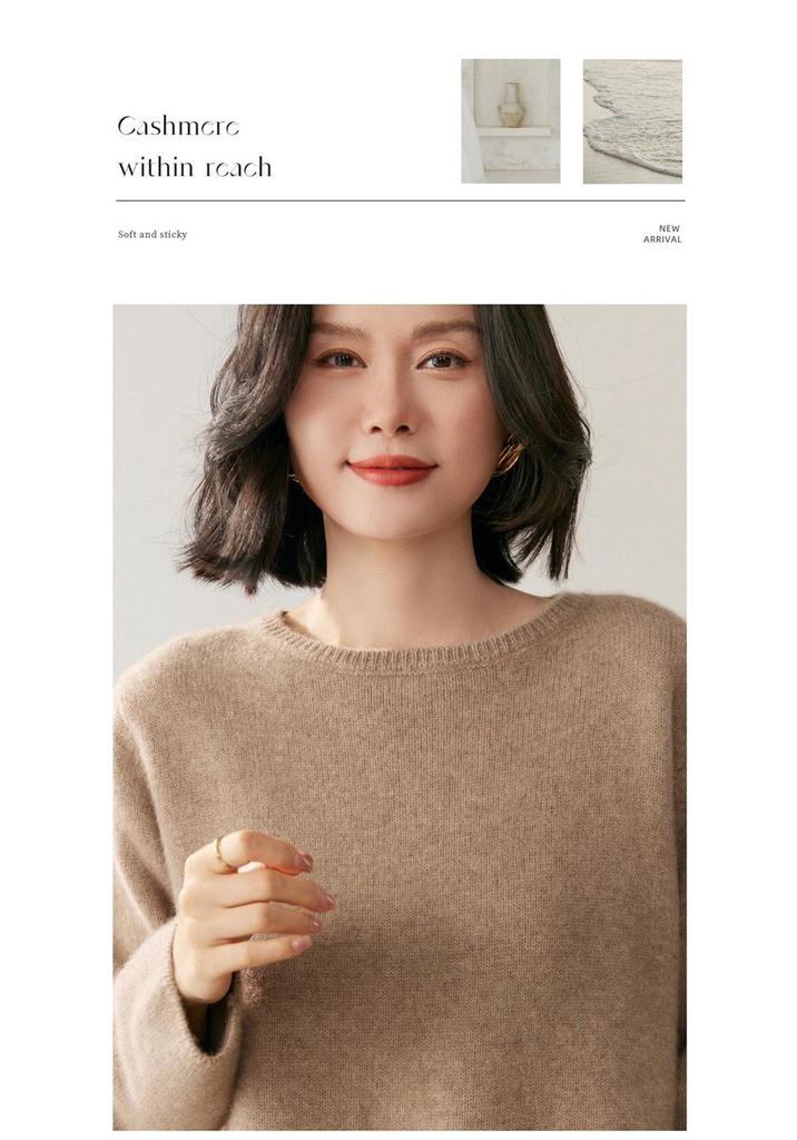Ladies' Elegant Cashmere Sweater - Autumn/Winter 2025, Loose Fit, Slimming, Round Neck, Plain Pullover