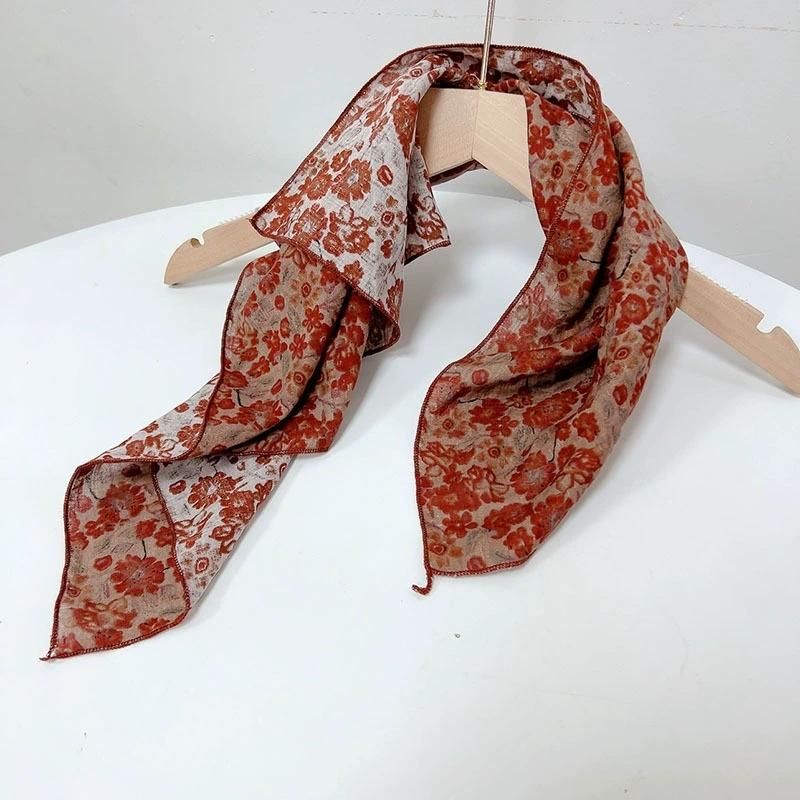 55x55cm Soft Retro Soft Cotton Square Scarf for Women Neckerchief Cotton Headscarf Floral Printed Scarf Hijabs