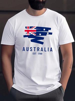 MenS Australia 1788 Graphic TShirt Casual Black Crew Neck Tee With Flag Design Short Sleeve Summer Shirt For Adults