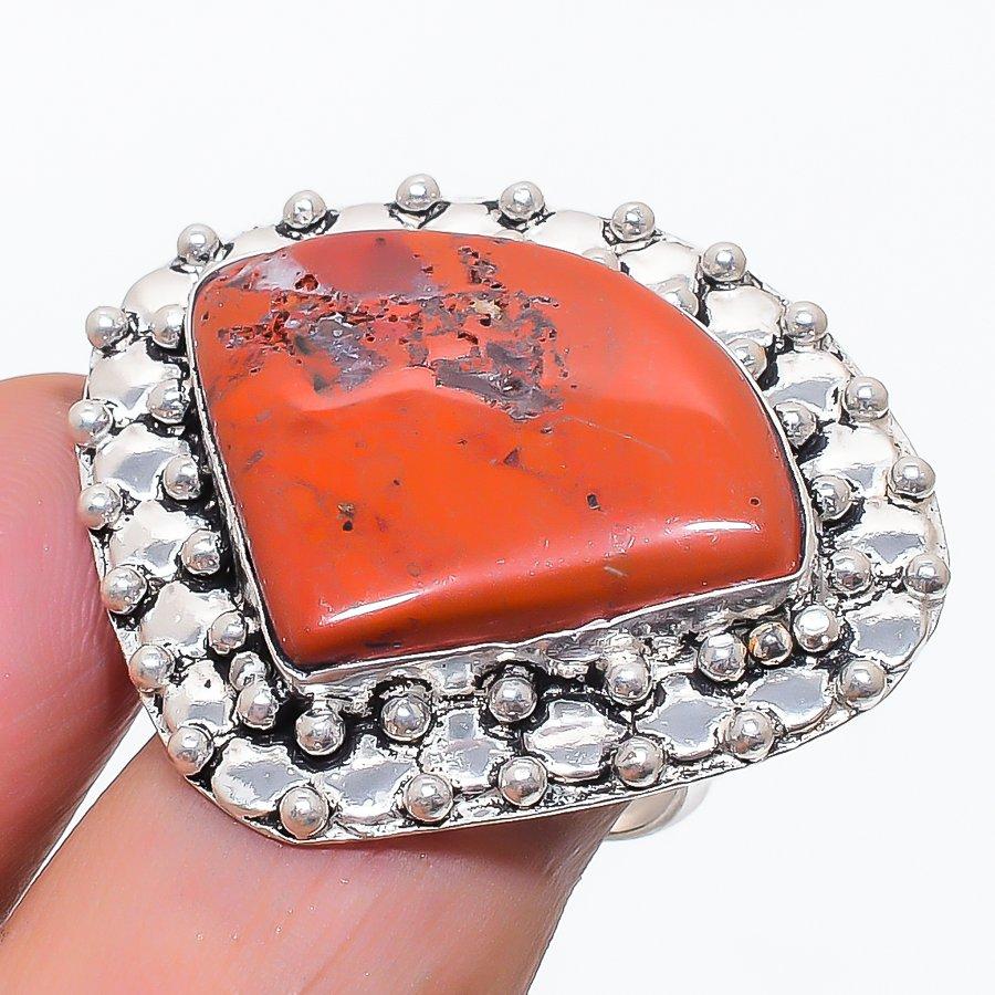 Natural Red River Jasper Gemstone 925 Sterling Silver Jewelry Ring Size 8.5 U8a34
