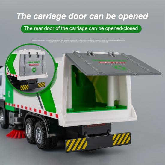 Sanitation Garbage Music Toy with Light & Truck Scale Realistic Street Sweeper Model Ornament No Battery