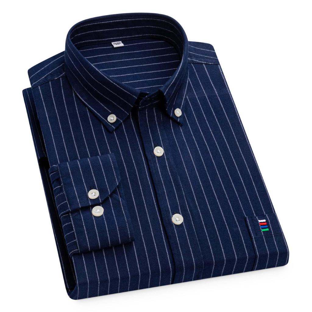 Men's Cotton Oxford Long Sleeve Shirt - Solid Color for Business Casual