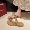 French flat-bottomed set of toe cool slippers for women's summer wear 2025 new soft-soled skirt rhinestone seaside sandals