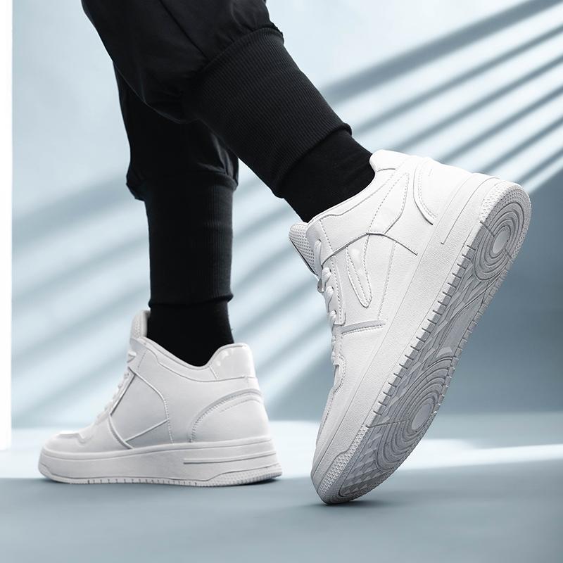 Leather Casual Sneakers Men Sport Platform 6cm 8cm Elevator Shoes Increase Heightening Invisible Height Increasing Shoes White
