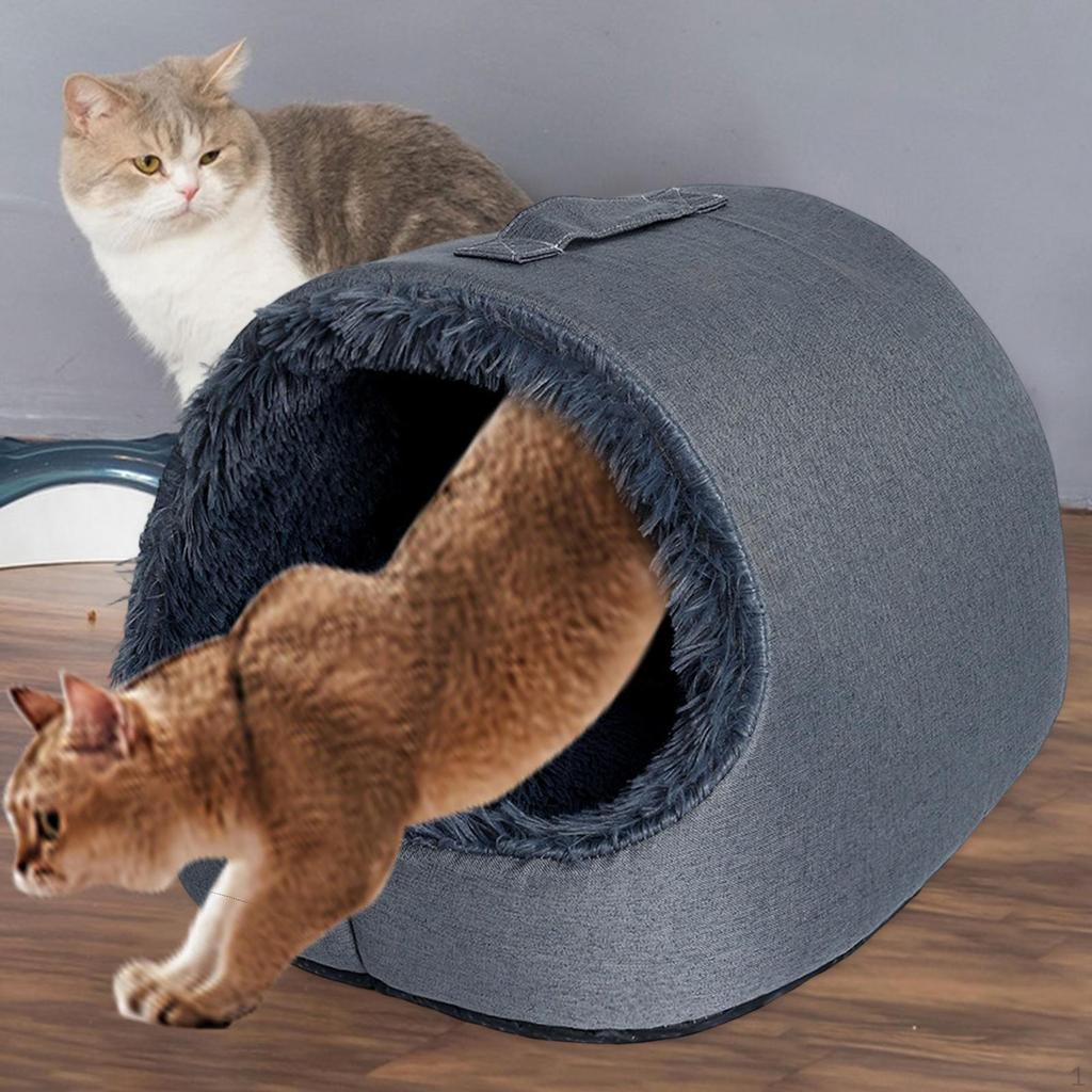 Cat Bed Cave House Enclosed with Portable Handle, Warm, Soft, Anti Slip Comfortable Pet Supplies