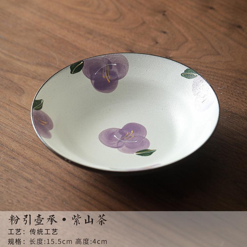 

Powder Yin Hand-painted Camellia Pot Bearing Holder Teacup Support Dry Soaking Table Tea Tray Coasters Tea Ceremony Decoration