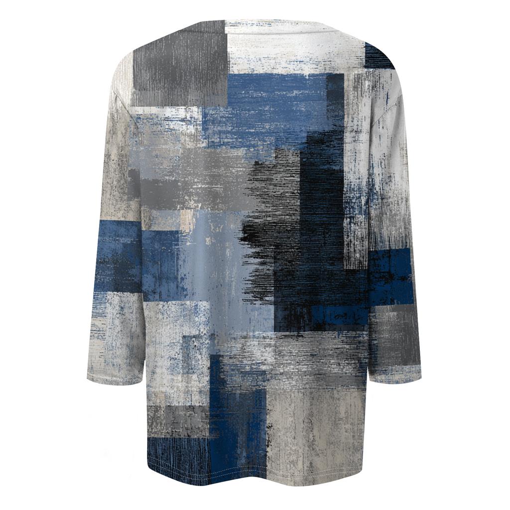 Women's Fashion Casual Round Neck Three-quarter Sleeve Retro Floral Print T-shirt Top