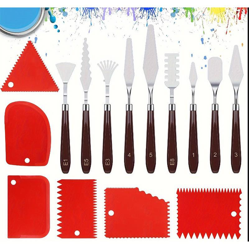 Stainless Steel Pigment Palette Knife Set for Oil Painting - Flat & Pointed Heads, Wooden Handles