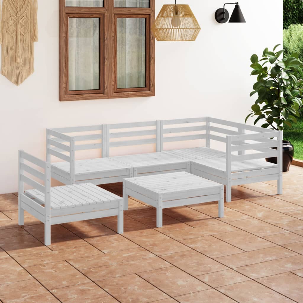 Vidaxl 6-Cz. Garden Lounge Set, White, Pine Wood