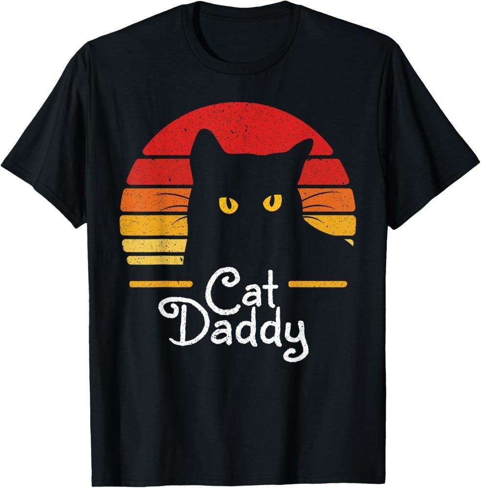 Cat Daddy Retro 70s 80s Black Cat Men Funny Cat Dad Gifts T-Shirt Unisex T-Shirt M