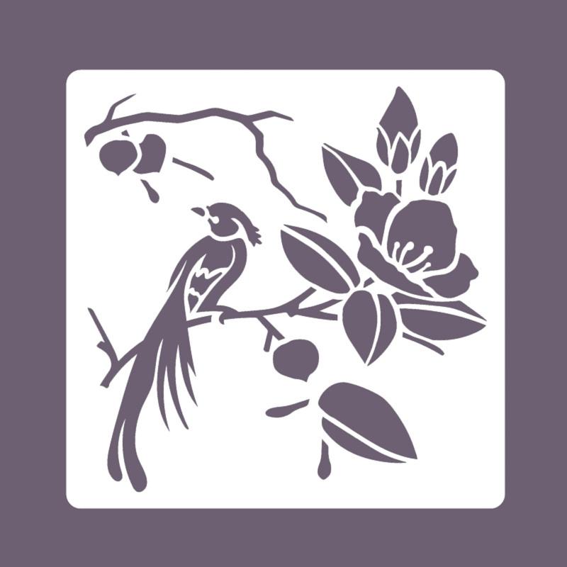 8x Retro Blumen Vögel Malvorlagen Schablone Flexibel für Geschenkkartenherstellung