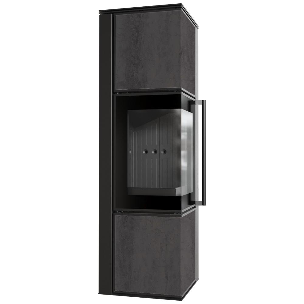 Wood Burning Steel Stove KRATKI TORA/M 8 kW Ø 150 Quartz Sinter NATURALI PIETRA DI SAVOIA ANTRANCITE BOCCIARDATA Black Thermotec