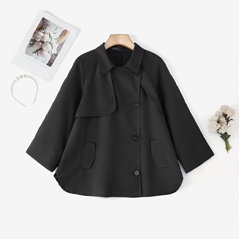 ZANZEA Women Casual Turn Down Collar Loose 3/4 Sleeve Plain Blouse