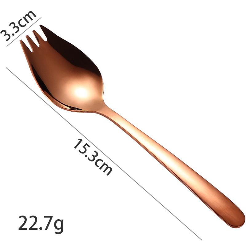 Cuchara y Tenedor de Acero Inoxidable Combinados, Cuchara para Ensalada Doméstica, Tenedor para Fruta, Cuchara para Sopa, Cubiertos Portátiles