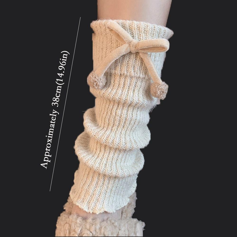 Solid Color Lolita Leg Warmers Thickened Bowknot Decoration Crochet Socks Warm Foot Cover Boot Cuffs Casual Outfit