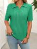 2025 Summer Women's Short Sleeve Lapel Collar V-Neck Cable Knit Pullover Sweater, Casual Chic Knitted Top for Daily & Office Wear